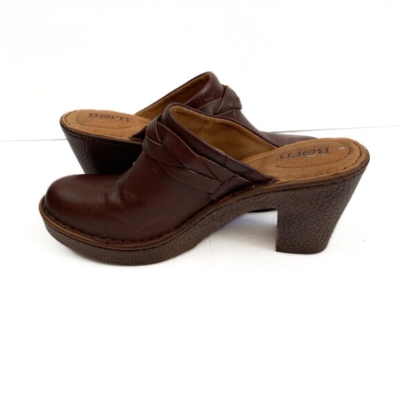 Børn Dark Brown Heeled Slip On Braided Acents Clog Mule Size 8 - Picture 10 of 13